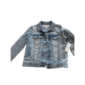 Treasure & Bond m 8/10 denim jean jacket w/smiley emoji on the back nwt perfect